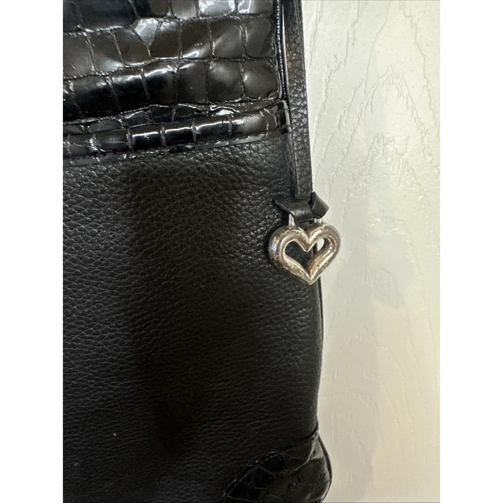 Brighton Black Pebble Leather & Patent Leather Crossbody Purse